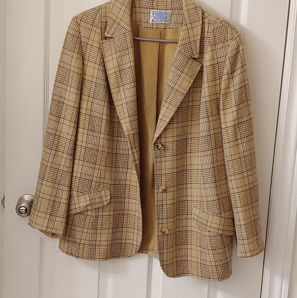 Vintage Pendleton herringbone plaid check  blazer